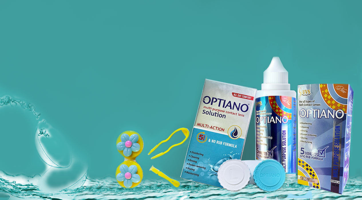 Optiano Lens Solution , Contact Lens Solution , Lens Applicator , Lens Stick , Matebox , Lens cleaning solution.